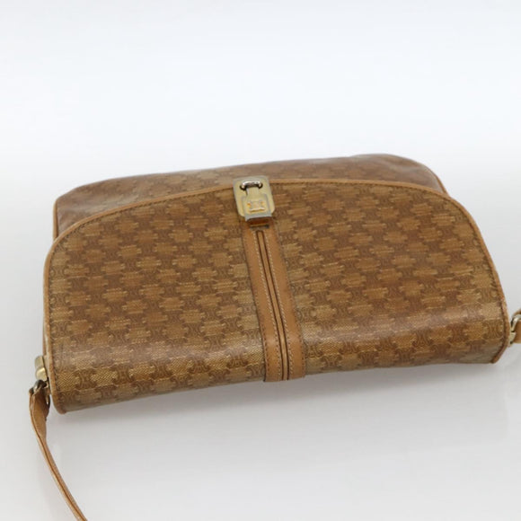 CELINE Macadam Canvas Shoulder Bag PVC Leather Beige Gold Auth ARZ884