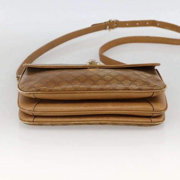 CELINE Macadam Canvas Shoulder Bag PVC Leather Beige Gold Auth ARZ884