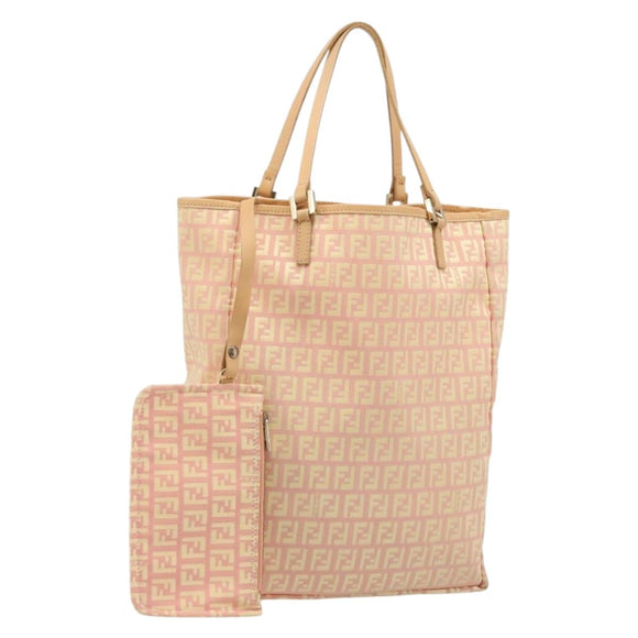 FENDI Zucchino Canvas Hand Bag Pink Gold Auth ARZ892A