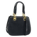 Salvatore Ferragamo Gancini Hand Bag Leather 2way Navy Gold Auth ARZ896-1