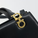 Salvatore Ferragamo Gancini Hand Bag Leather 2way Navy Gold Auth ARZ896-10