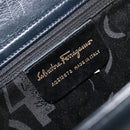Salvatore Ferragamo Gancini Hand Bag Leather 2way Navy Gold Auth ARZ896-12