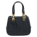 Salvatore Ferragamo Gancini Hand Bag Leather 2way Navy Gold Auth ARZ896-13