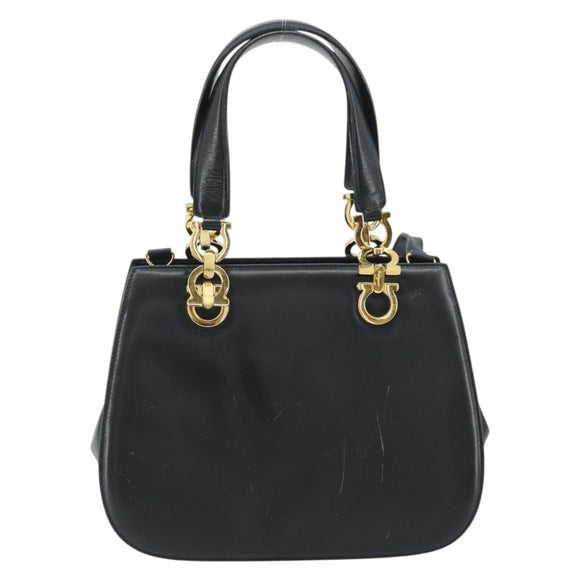 Salvatore Ferragamo Gancini Hand Bag Leather 2way Navy Gold Auth ARZ896