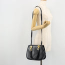 Salvatore Ferragamo Gancini Hand Bag Leather 2way Navy Gold Auth ARZ896-23