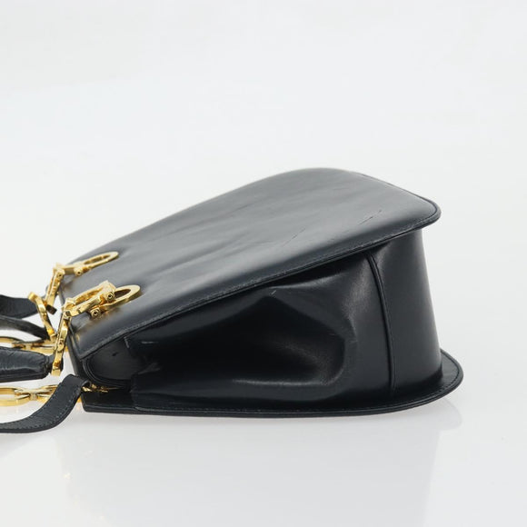 Salvatore Ferragamo Gancini Hand Bag Leather 2way Navy Gold Auth ARZ896