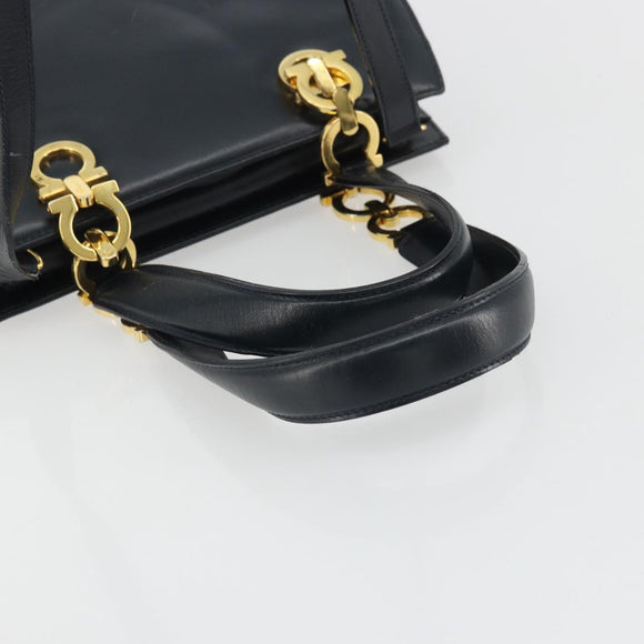 Salvatore Ferragamo Gancini Hand Bag Leather 2way Navy Gold Auth ARZ896