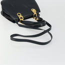 Salvatore Ferragamo Gancini Hand Bag Leather 2way Navy Gold Auth ARZ896-8