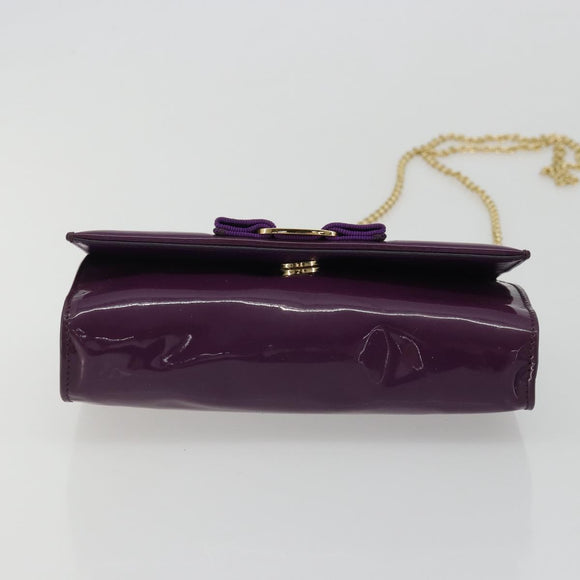 Salvatore Ferragamo Vala Chain Bag Patent leather Purple Gold Auth ARZ899
