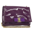Salvatore Ferragamo Vala Chain Bag Patent leather Purple Gold Auth ARZ899-1