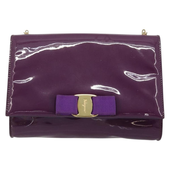 Salvatore Ferragamo Vala Chain Bag Patent leather Purple Gold Auth ARZ899