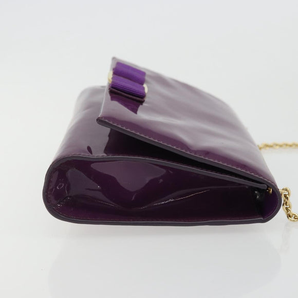 Salvatore Ferragamo Vala Chain Bag Patent leather Purple Gold Auth ARZ899