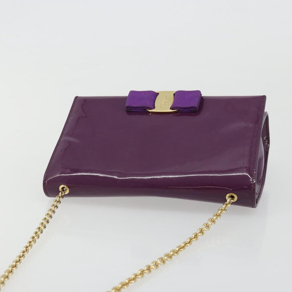 Salvatore Ferragamo Vala Chain Bag Patent leather Purple Gold Auth ARZ899