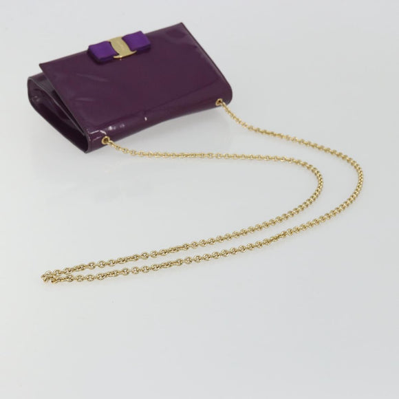Salvatore Ferragamo Vala Chain Bag Patent leather Purple Gold Auth ARZ899