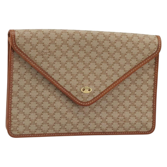 CELINE Macadam Canvas Clutch Bag PVC Beige Gold Auth ARZ901
