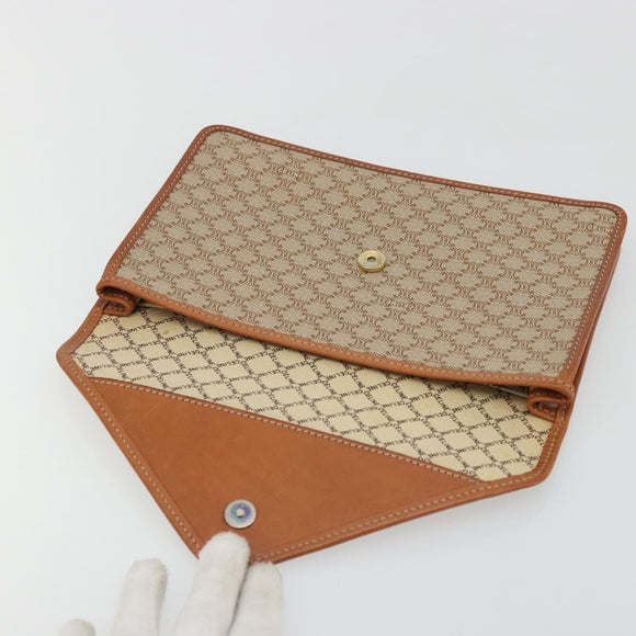 CELINE Macadam Canvas Clutch Bag PVC Beige Gold Auth ARZ901