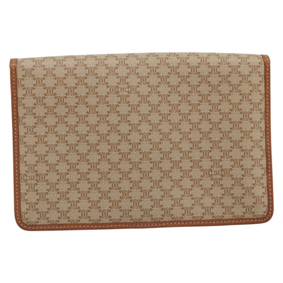 CELINE Macadam Canvas Clutch Bag PVC Beige Gold Auth ARZ901