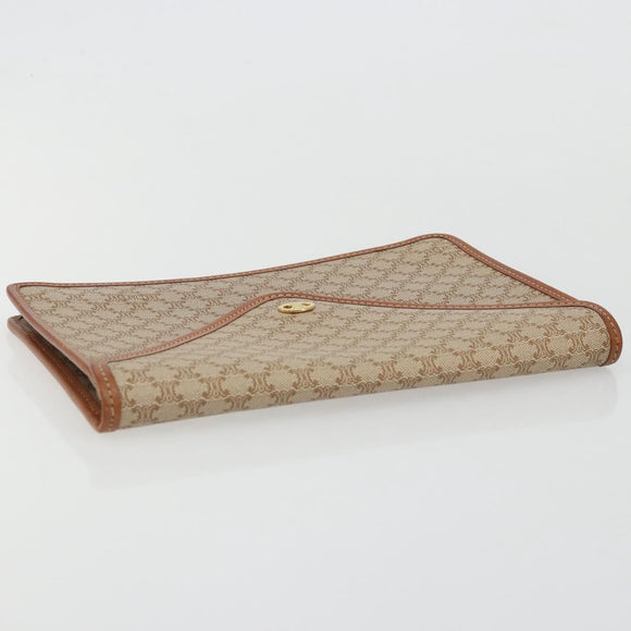 CELINE Macadam Canvas Clutch Bag PVC Beige Gold Auth ARZ901