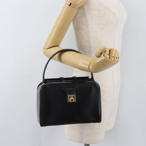 CELINE Hand Bag Leather Black Gold Auth ARZ905