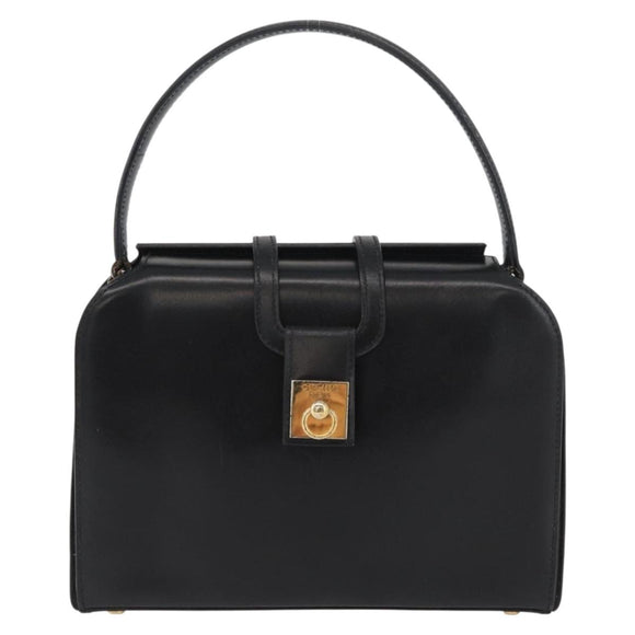 CELINE Hand Bag Leather Black Gold Auth ARZ905