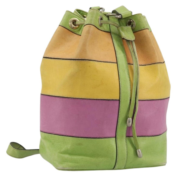 CELINE Shoulder Bag Leather Multicolor Silver Auth ARZ906