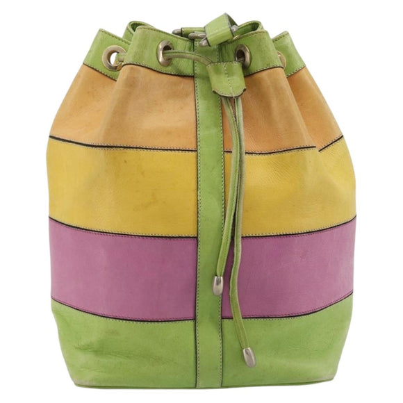 CELINE Shoulder Bag Leather Multicolor Silver Auth ARZ906
