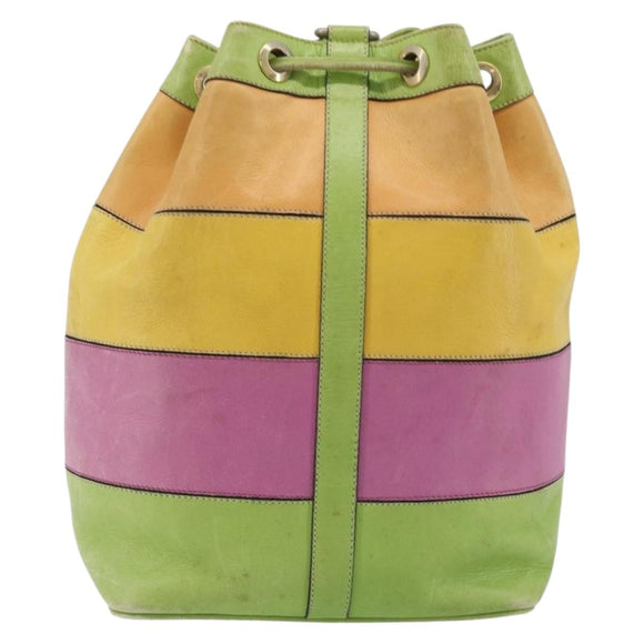 CELINE Shoulder Bag Leather Multicolor Silver Auth ARZ906