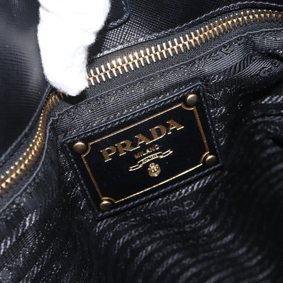 PRADA Hand Bag Nylon Black Gold Auth ARZ907