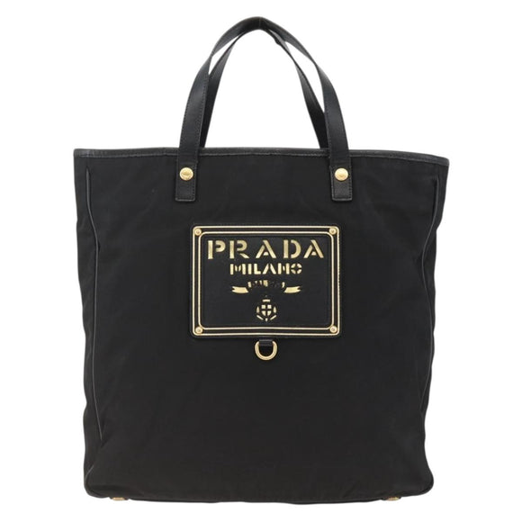 PRADA Hand Bag Nylon Black Gold Auth ARZ907