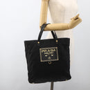 PRADA Hand Bag Nylon Black Gold Auth ARZ907-22