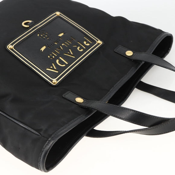 PRADA Hand Bag Nylon Black Gold Auth ARZ907