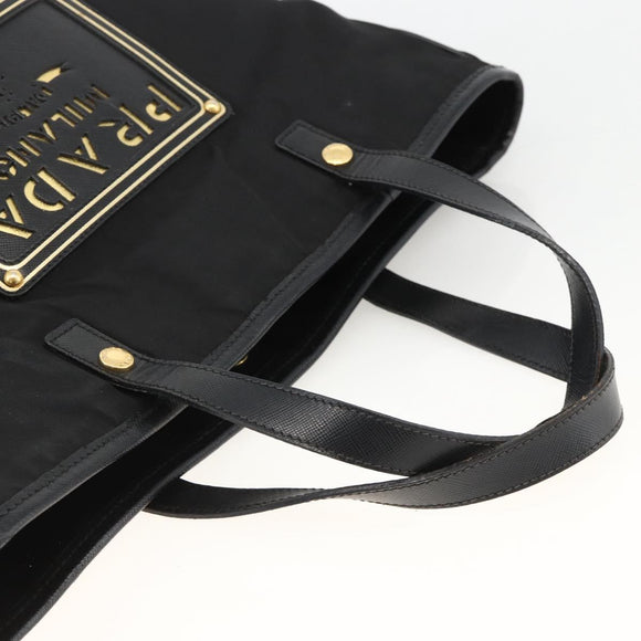 PRADA Hand Bag Nylon Black Gold Auth ARZ907