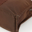 HERMES Her Line MM Hand Bag Canvas Brown Silver Auth ARZ910-10