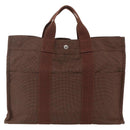 HERMES Her Line MM Hand Bag Canvas Brown Silver Auth ARZ910-2