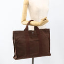 HERMES Her Line MM Hand Bag Canvas Brown Silver Auth ARZ910-21