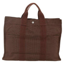 HERMES Her Line MM Hand Bag Canvas Brown Silver Auth ARZ910-3