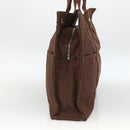 HERMES Her Line MM Hand Bag Canvas Brown Silver Auth ARZ910-5