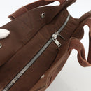 HERMES Her Line MM Hand Bag Canvas Brown Silver Auth ARZ910-6