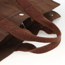 HERMES Her Line MM Hand Bag Canvas Brown Silver Auth ARZ910-7