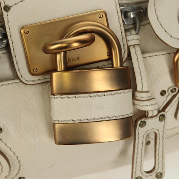 Chloe Paddington Hand Bag Leather Ivory Gold Silver Auth ARZ911SAV
