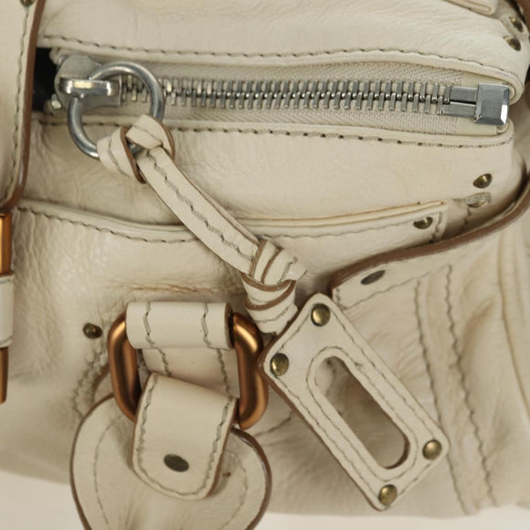 Chloe Paddington Hand Bag Leather Ivory Gold Silver Auth ARZ911SAV