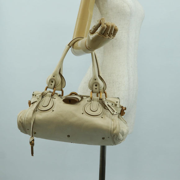 Chloe Paddington Hand Bag Leather Ivory Gold Silver Auth ARZ911SAV