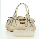 Chloe Paddington Hand Bag Leather Ivory Gold Silver Auth ARZ911SAV-12