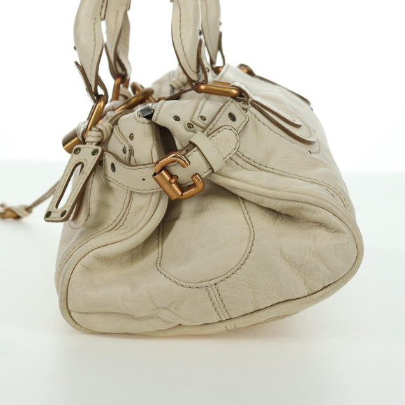 Chloe Paddington Hand Bag Leather Ivory Gold Silver Auth ARZ911SAV