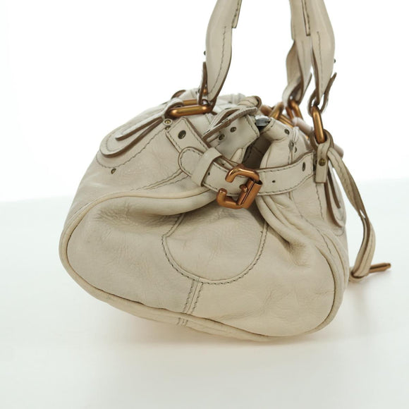 Chloe Paddington Hand Bag Leather Ivory Gold Silver Auth ARZ911SAV