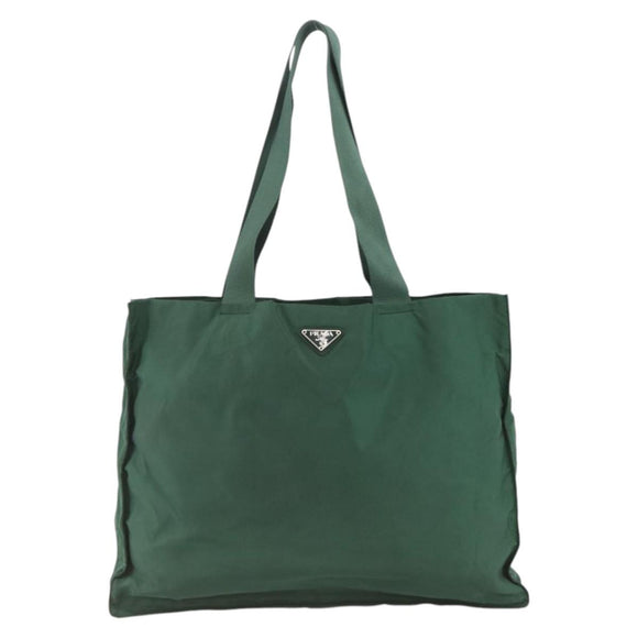 PRADA Tote Bag Nylon Green Silver Auth ARZ913A