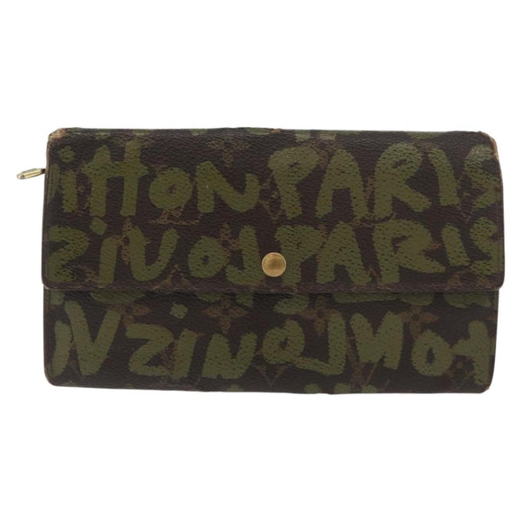 LOUIS VUITTON Graffiti Porte Monnaie Credit Wallet Khaki M92188 Auth ARZ914