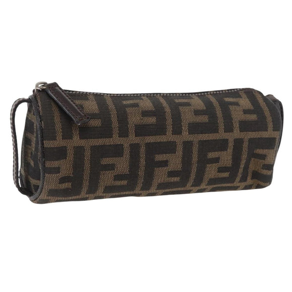 FENDI Zucca Canvas Pouch Black Brown Auth ARZ916