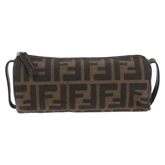 FENDI Zucca Canvas Pouch Black Brown Auth ARZ916