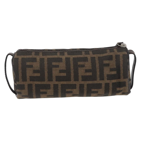 FENDI Zucca Canvas Pouch Black Brown Auth ARZ916